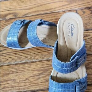 Clarks Blue Denim Sandals with Double Strap Design